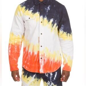 Hustle Gang Full Drip Tie Dye Cotton Woven Button Down Shirt Size M